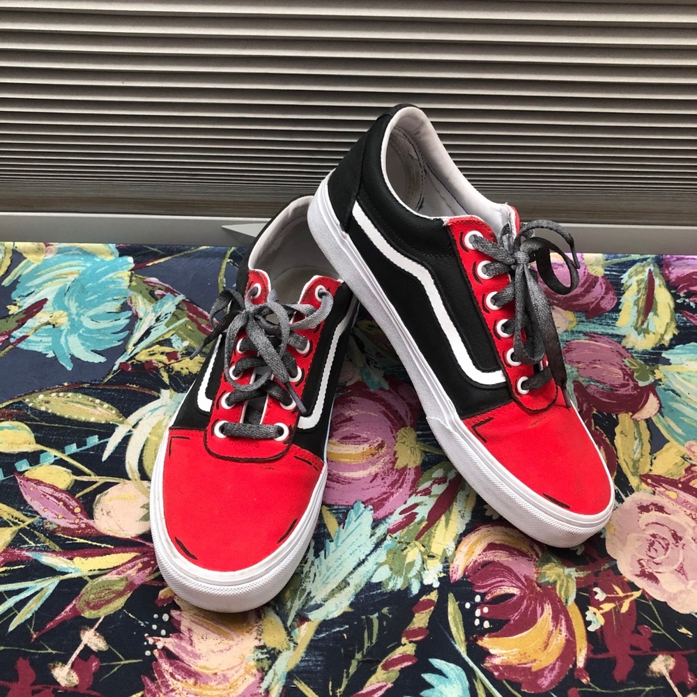 Vans Custom red, black, and white cartoonish vans!